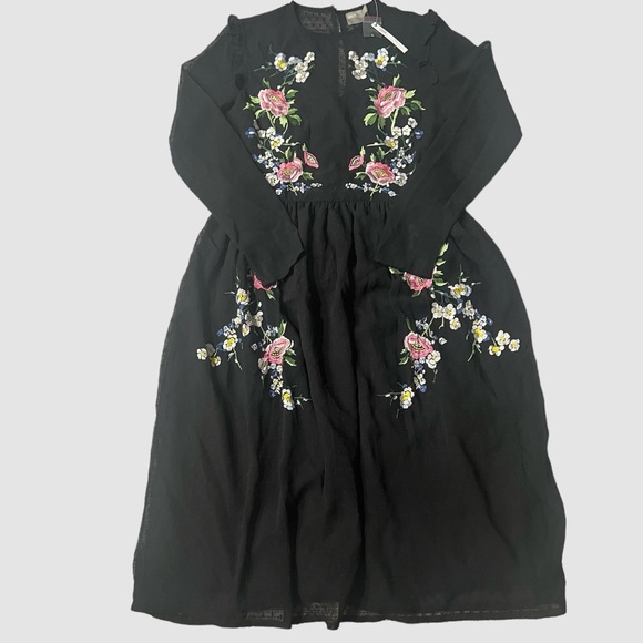 ASOS Floral Dress Black Sheer Embroidered 6 Tall - Picture 8 of 11